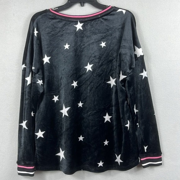 Room Service Womens Long Sleeve Velour Pajama/Lounge Top Size XL Black W/Stars - Picture 2 of 9